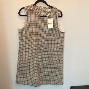 Barbour Beige and Navy Houndstooth Sleeveless Shift Dress